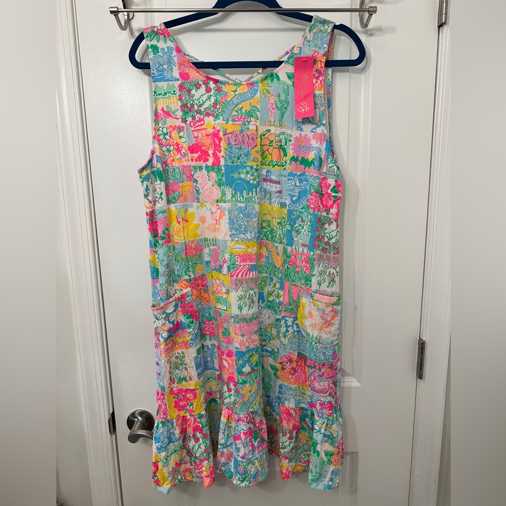 NWT XL Lilly Pulitzer Kristin Flounce Dress multi pop up lilly state of mind